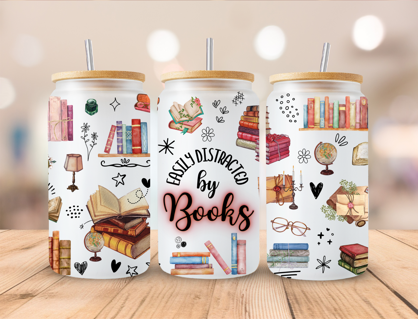 Easily Distracted By Books - 16 oz / 20 oz Libby UV DTF Wrap