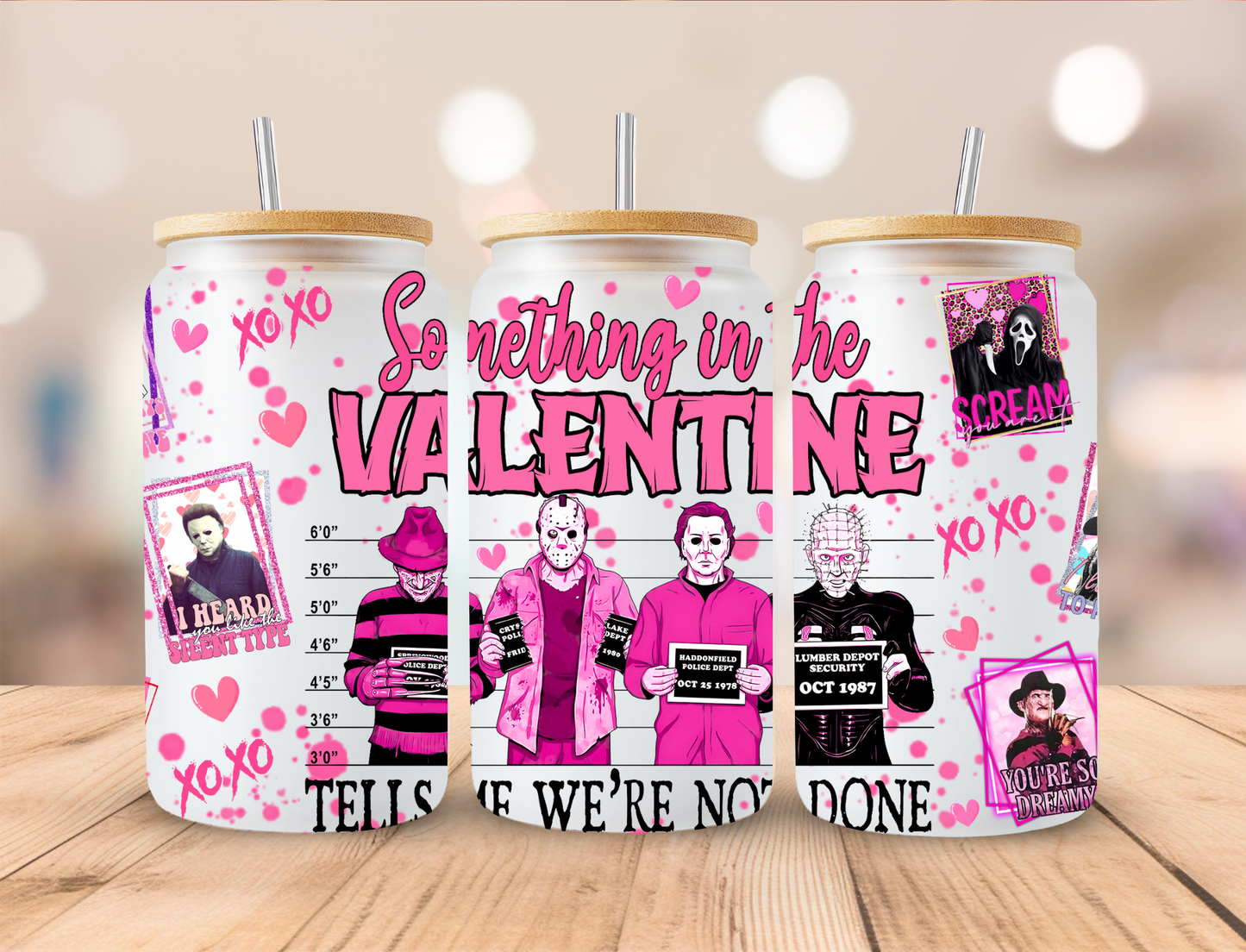 Valentines Horror Pink Mugshot Crew - 16 oz / 20 oz Libby UV DTF Wrap