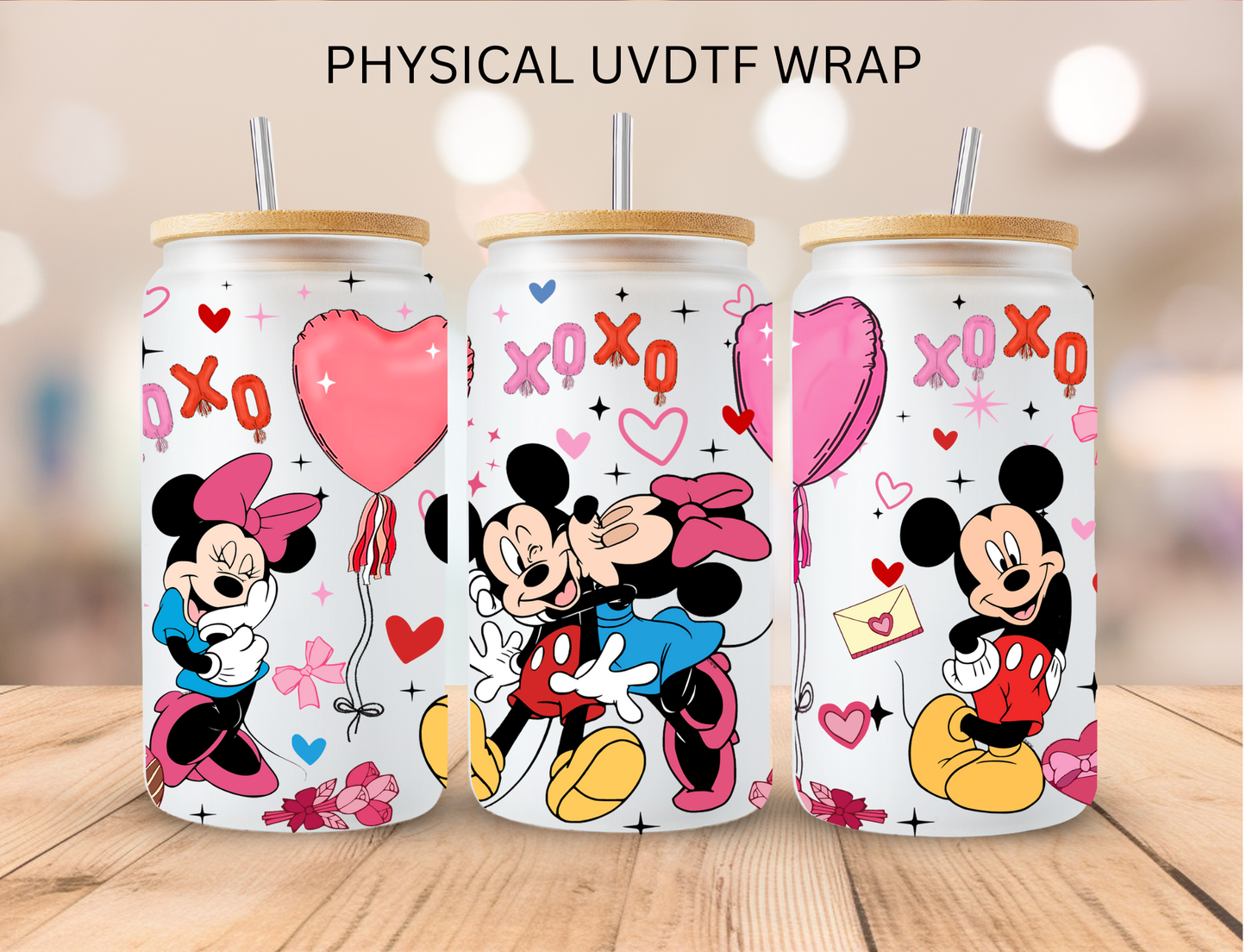 Valentines Mouse Love Heart Balloons - 16 oz / 20 oz Libby UV DTF Wrap