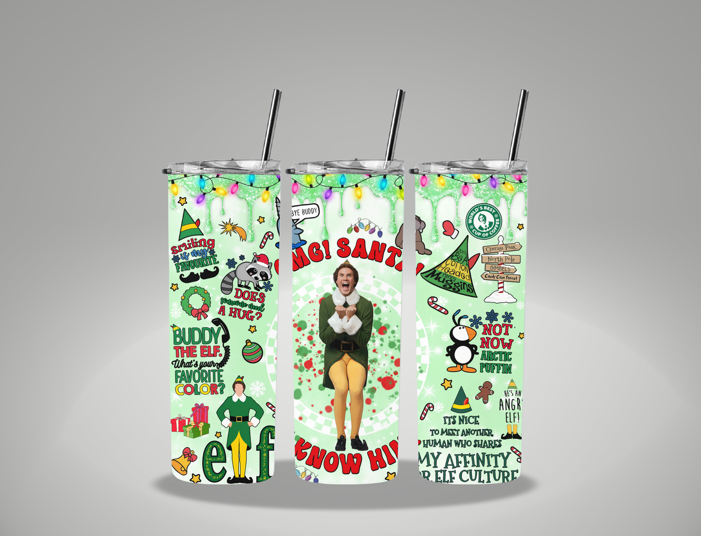 Christmas Elf - 20oz Skinny Tumbler / 25 Oz Glass Tumbler Wrap
