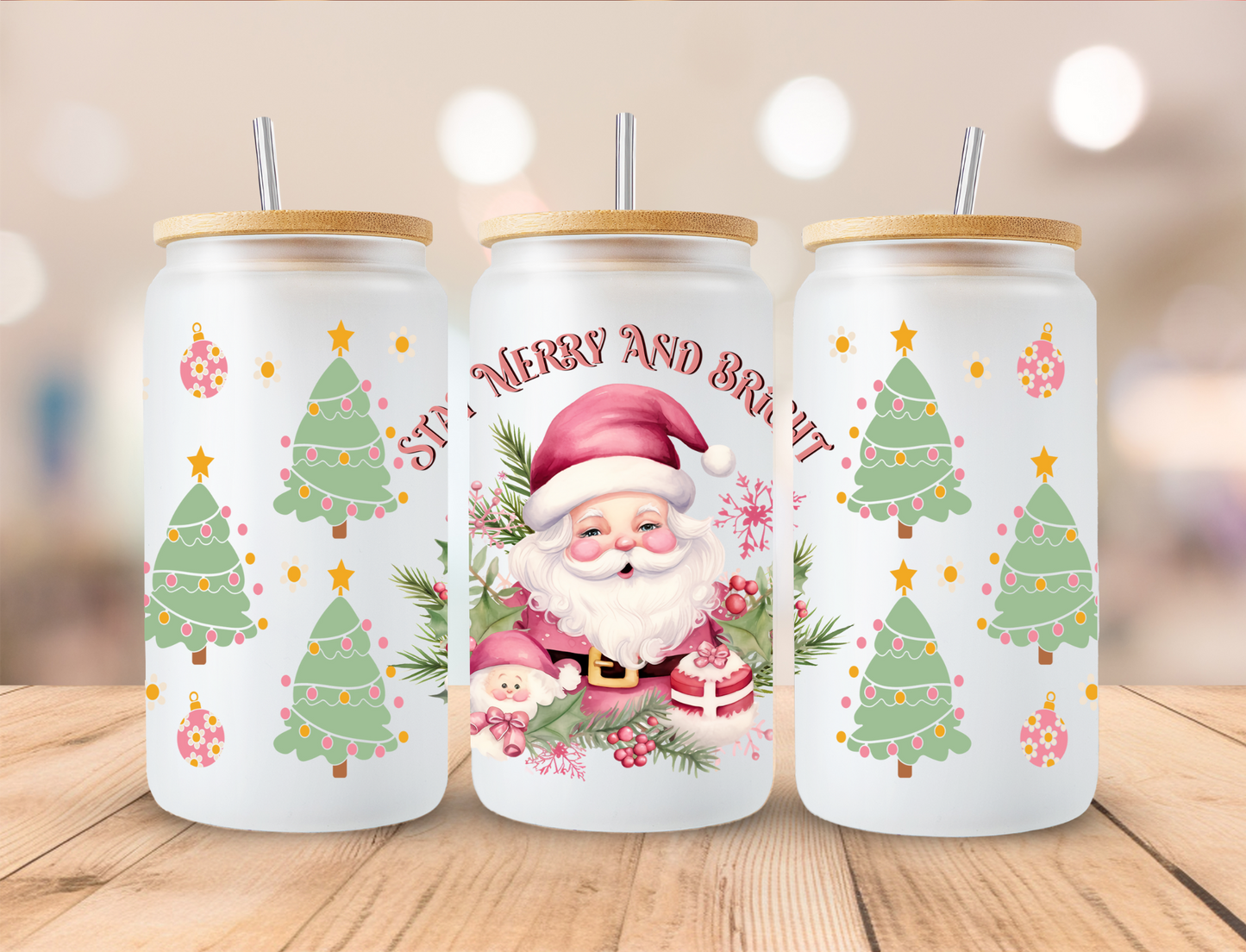 Christmas Stay Merry & Bright - 16oz Libby UV DTF Wrap