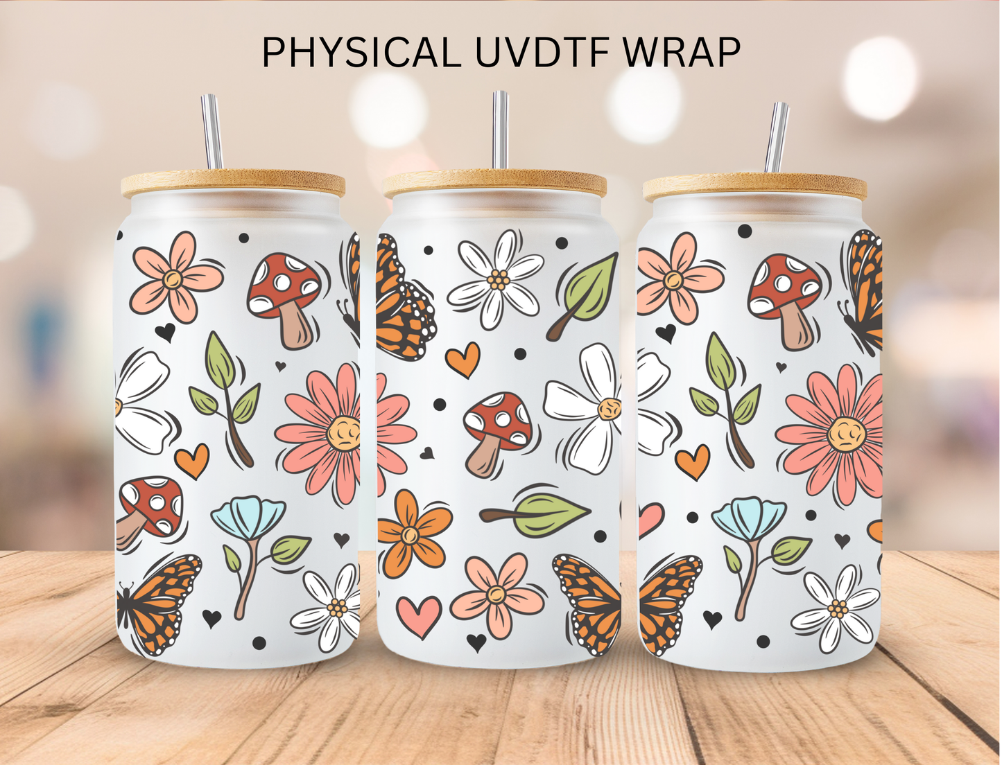 Floral Mushroom Butterflies - 16 oz / 20 oz Libby UV DTF