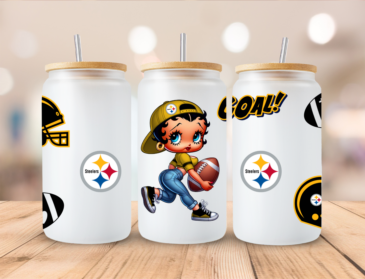 Football Steelers Boop - 16 oz / 20 oz Libby UV DTF Wrap