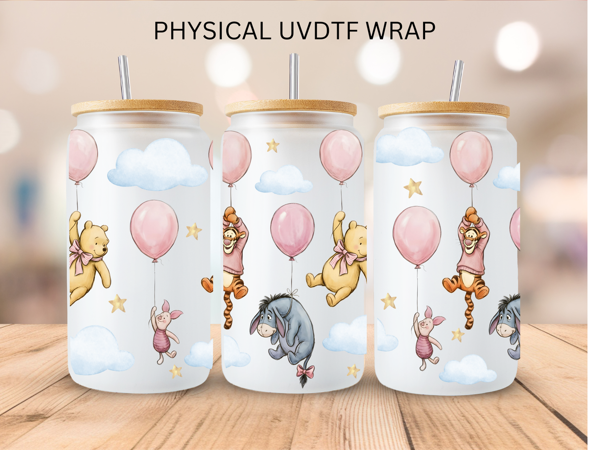Vintage Bear And Friends Pink Balloons - 16 oz / 20 oz Libby UV DTF