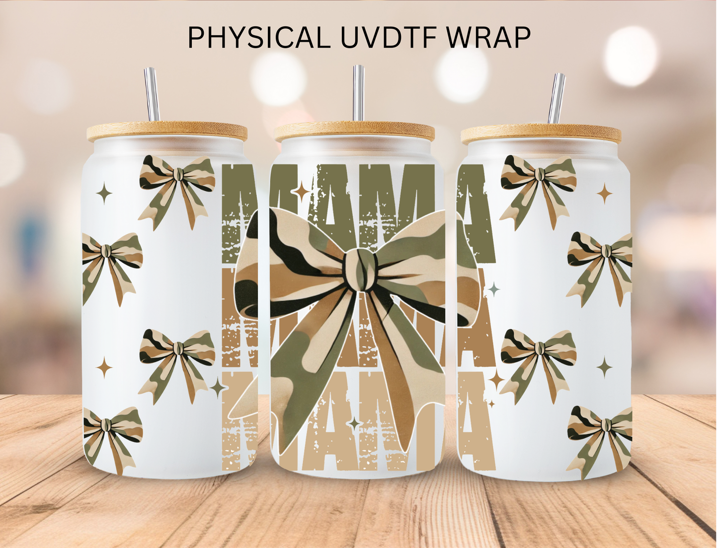 Camo Coquette Mama - 16 oz / 20 oz Libby UV DTF Wrap