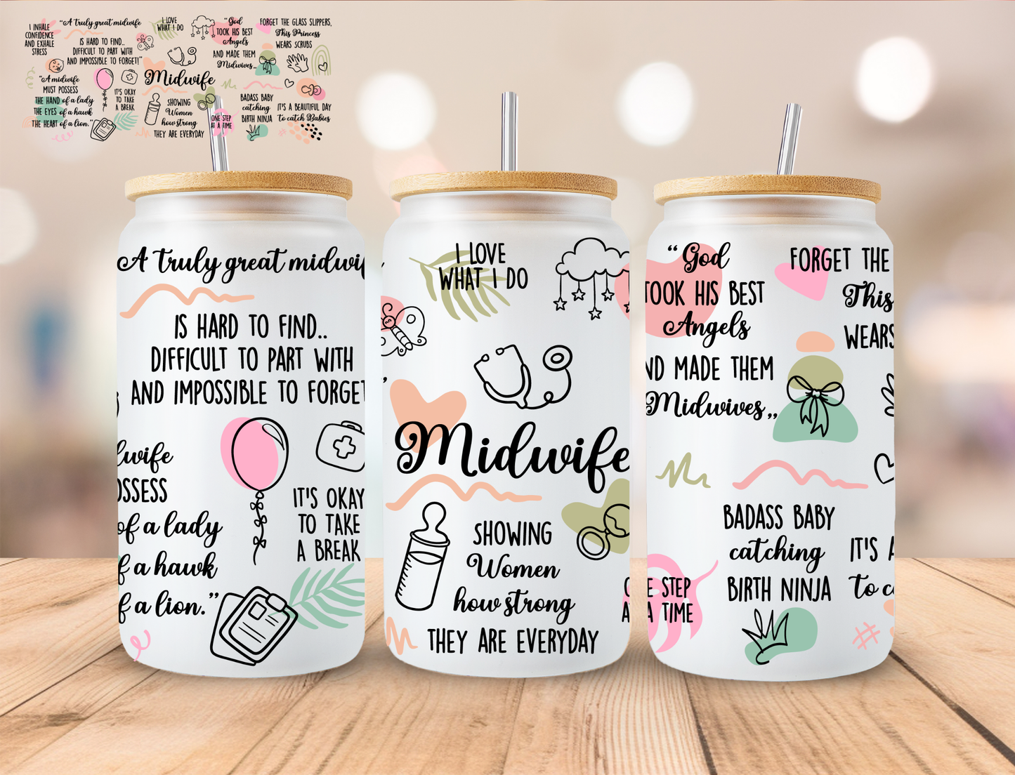 Midwife Affirmations - 16 oz / 20 oz Libby UV DTF Wrap
