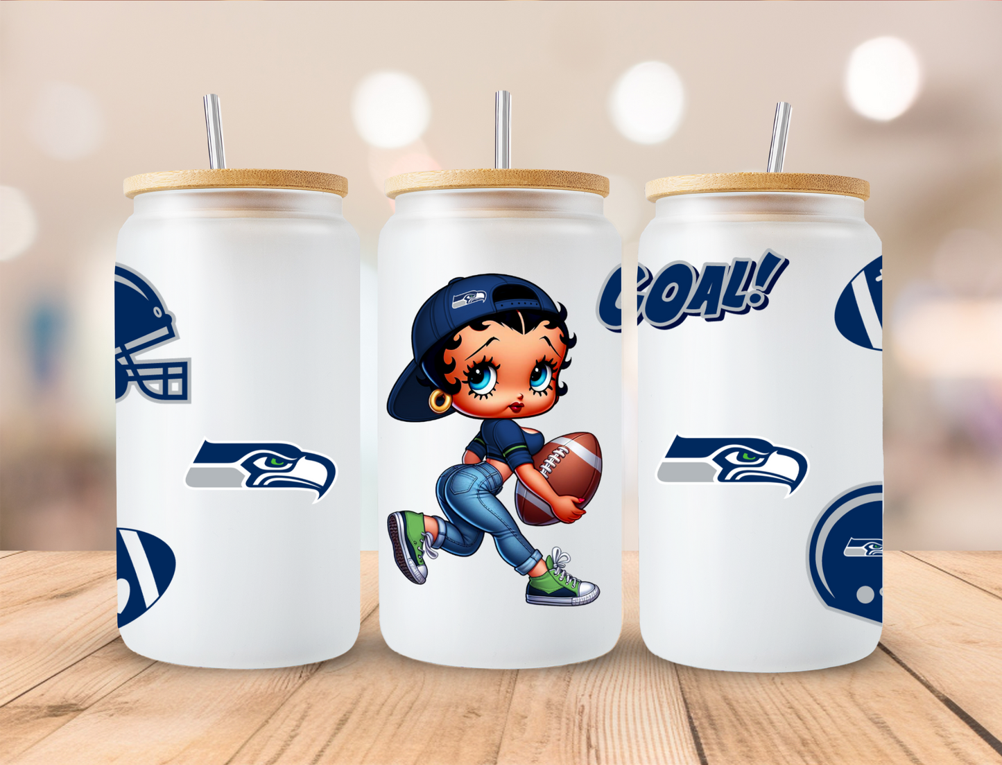 Football seahawks Boop - 16 oz / 20 oz Libby UV DTF Wrap