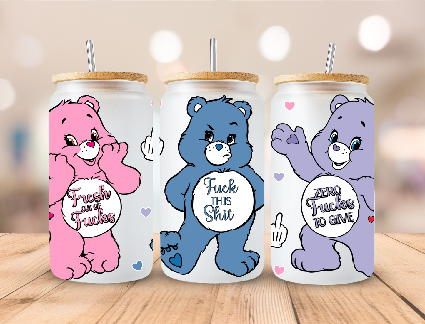 Swear Bears Colorful Bears - 16oz Libby UV DTF Wrap