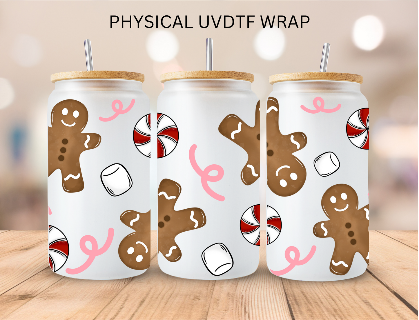 Christmas Peppermint Gingerbread - 16 oz / 20 oz Libby UV DTF Wrap