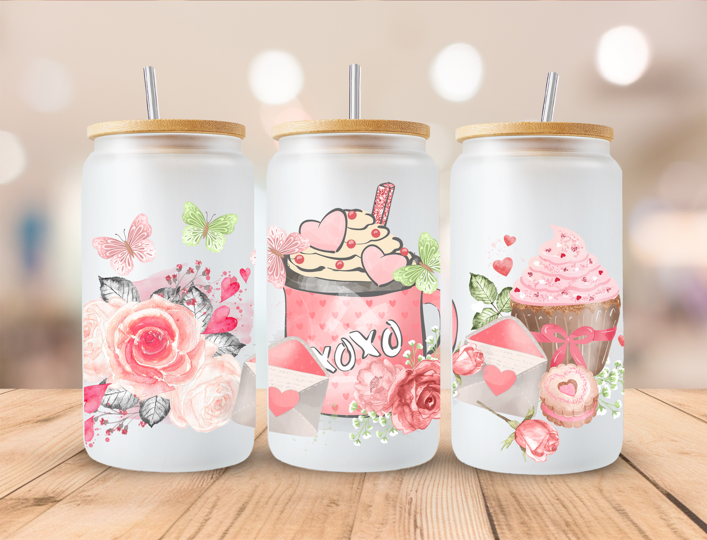 Valentines Pink Frapp - 16 oz Libby UV DTF Wrap