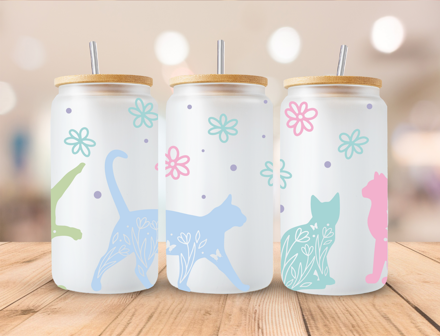 Pastel Cats - 16 oz / 20 oz Libby UV DTF Wrap