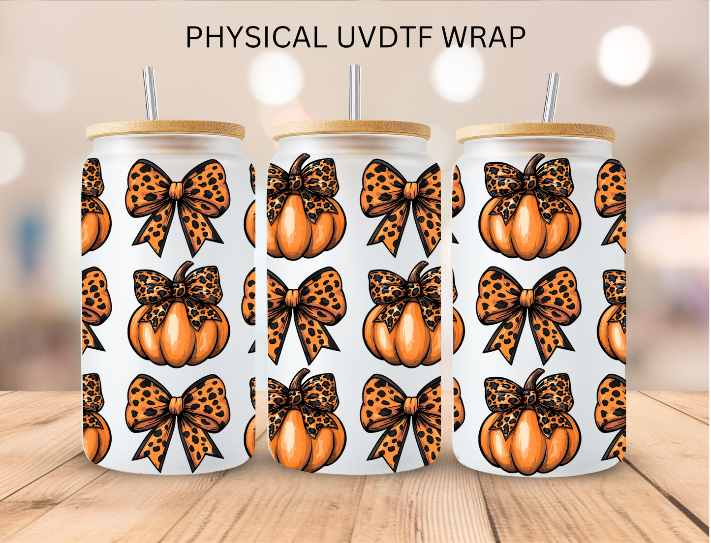 Fall Pumpkins And Bows - 16 oz / 20 oz Libby UV DTF Wrap