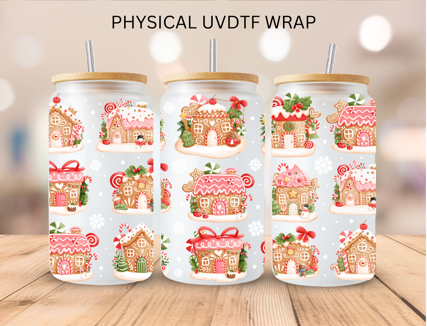Christmas Pastel Gingerbread House - 16 oz / 20 oz Libby UV DTF Wrap