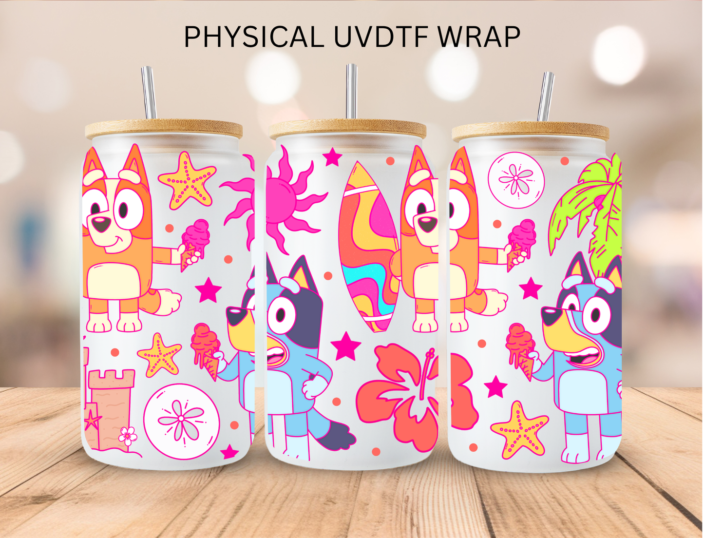 Beach Blue Dog - 16 oz / 20 oz Libby UV DTF Wrap