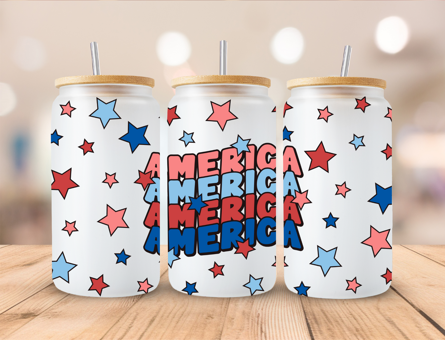 4th Of July Stars America - 16 oz / 20 oz Libby UV DTF Wrap
