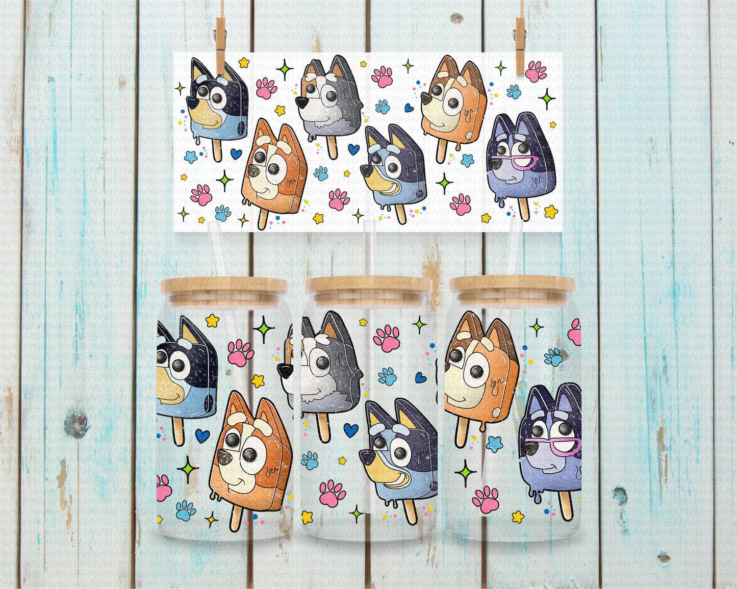 Blue Dog Popsicles - 16 oz / 20 oz Libby UV DTF Wrap Gravitee EXCLUSIVE