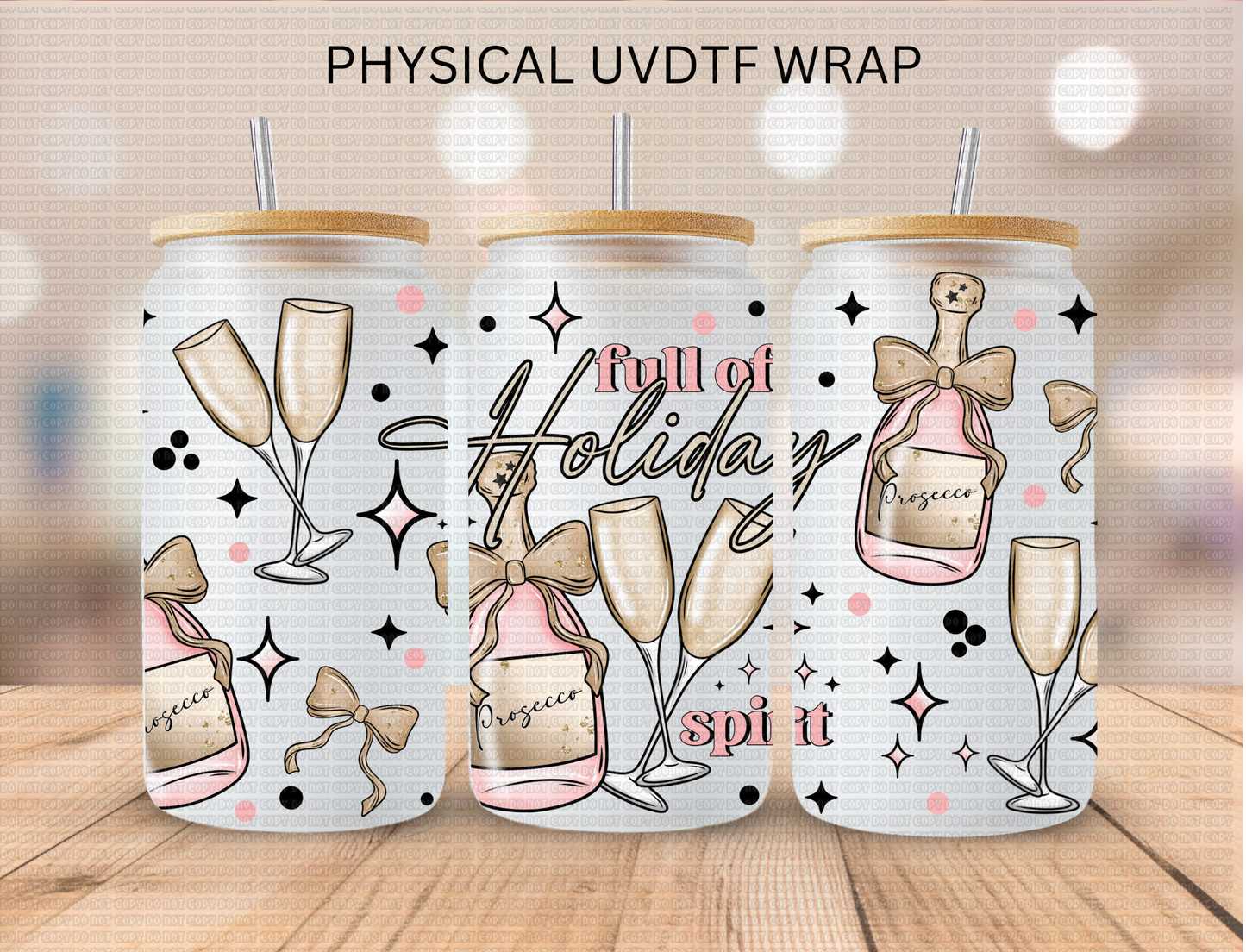 Full Of Holiday Spirt - 16 oz / 20 oz Libby UV DTF Wrap
