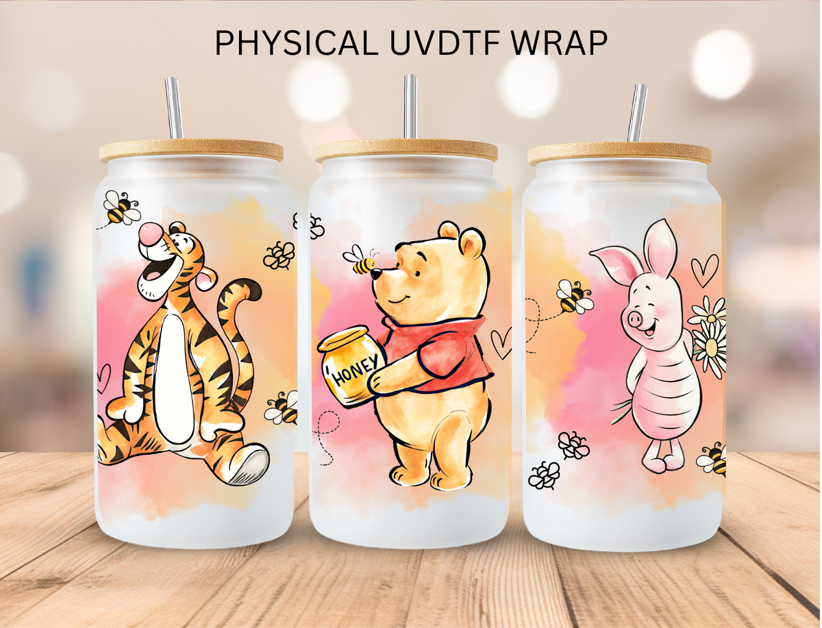 Watercolor Bear And Friends Splattered Backing - 16 oz / 20 oz Libby UV DTF