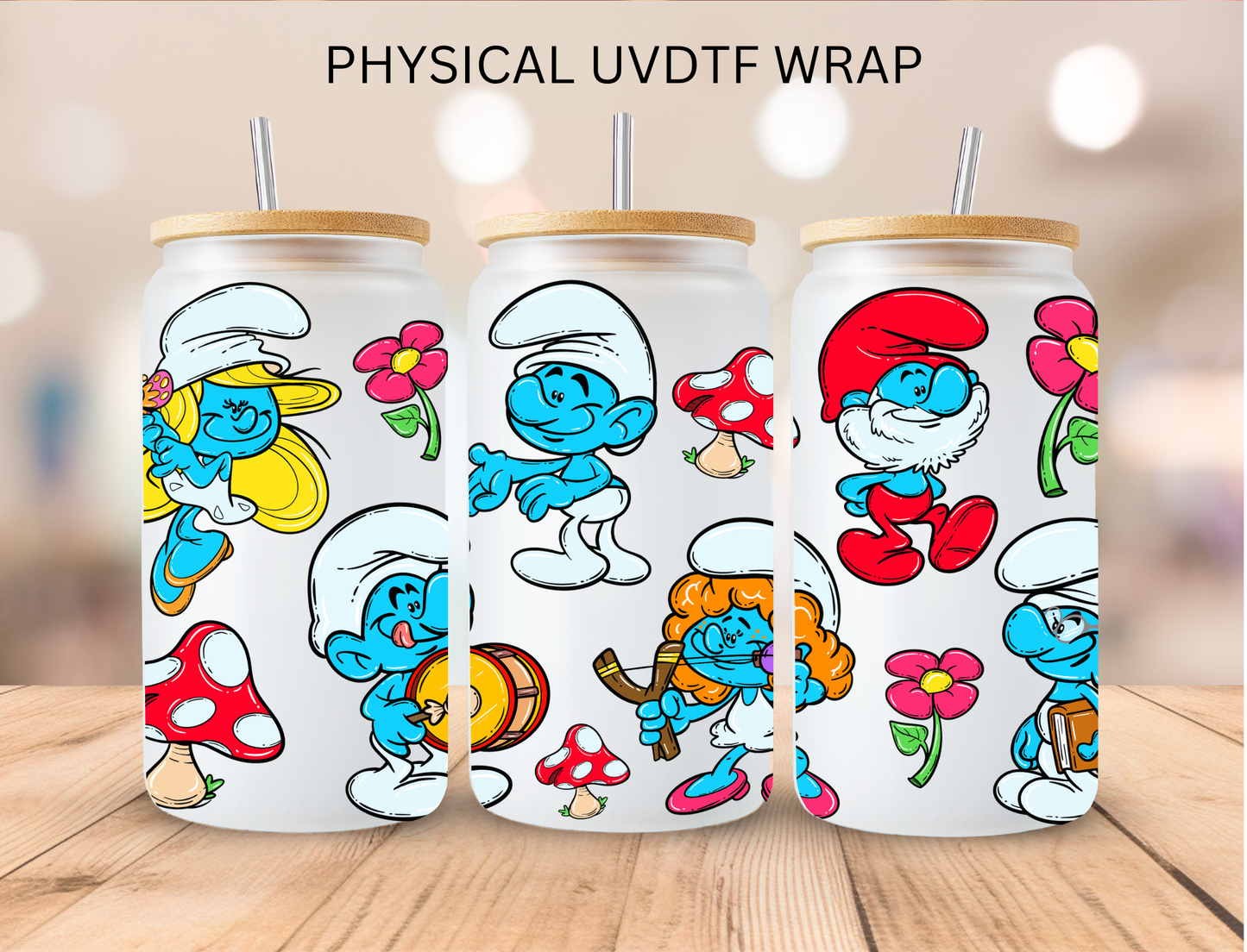 Tiny Blue People - 16 oz / 20 oz Libby UV DTF Wrap