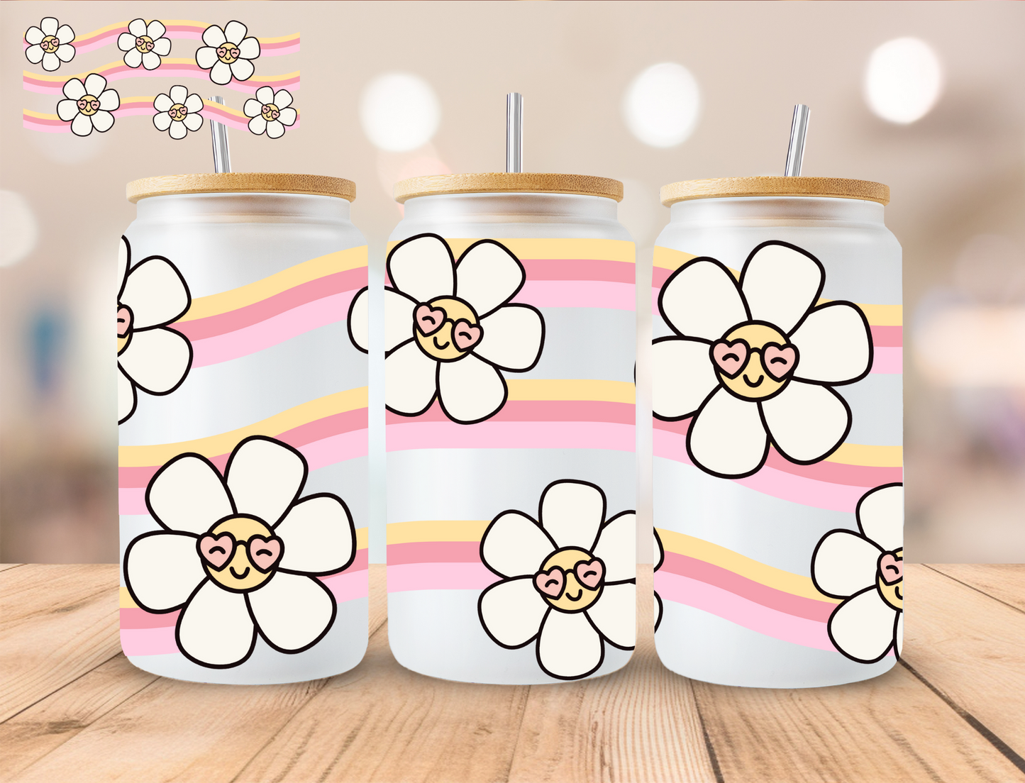 Floral Rainbow - 16 oz / 20 oz Libby UV DTF Wrap