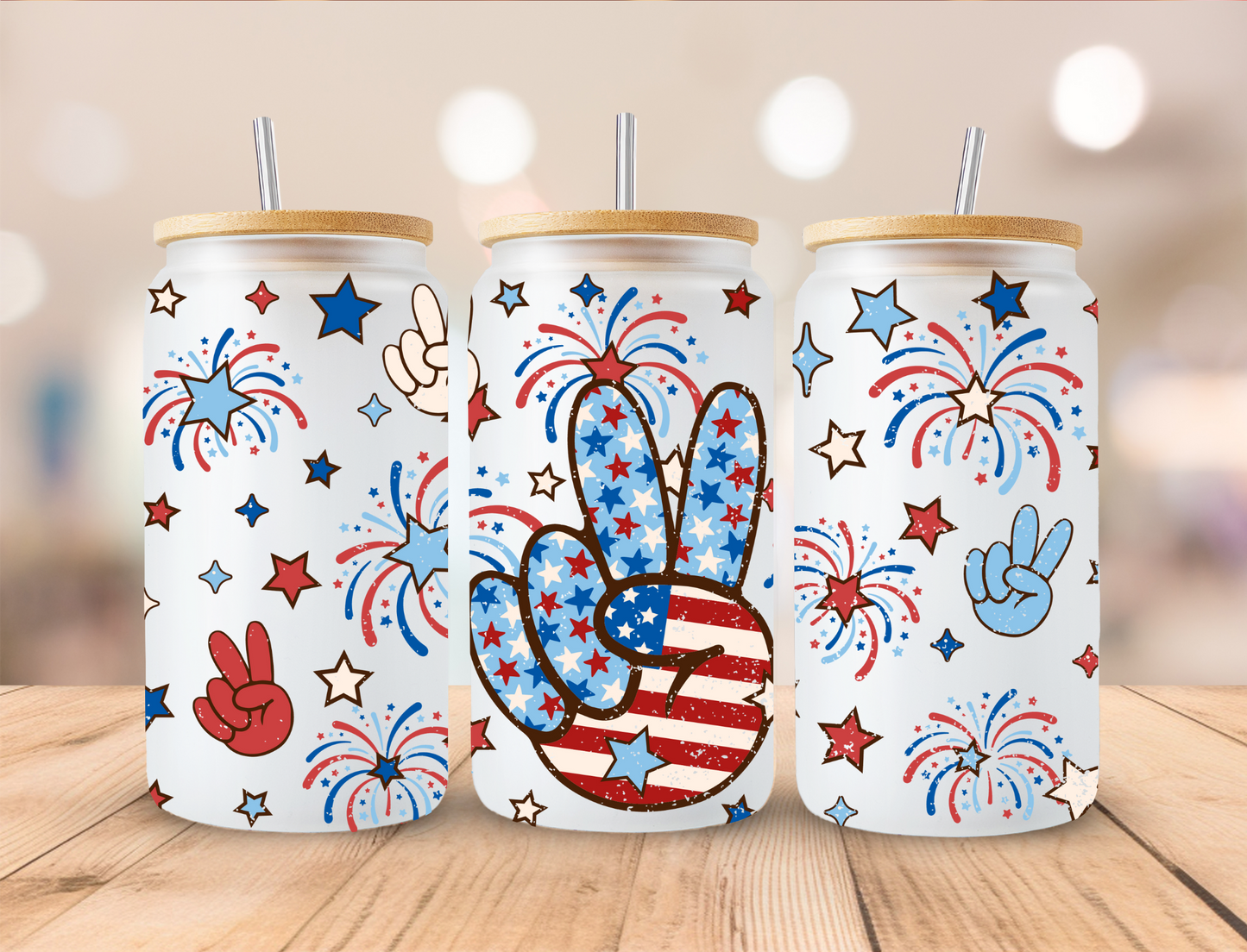 4th Of July Peace - 16 oz / 20 oz Libby UV DTF Wrap