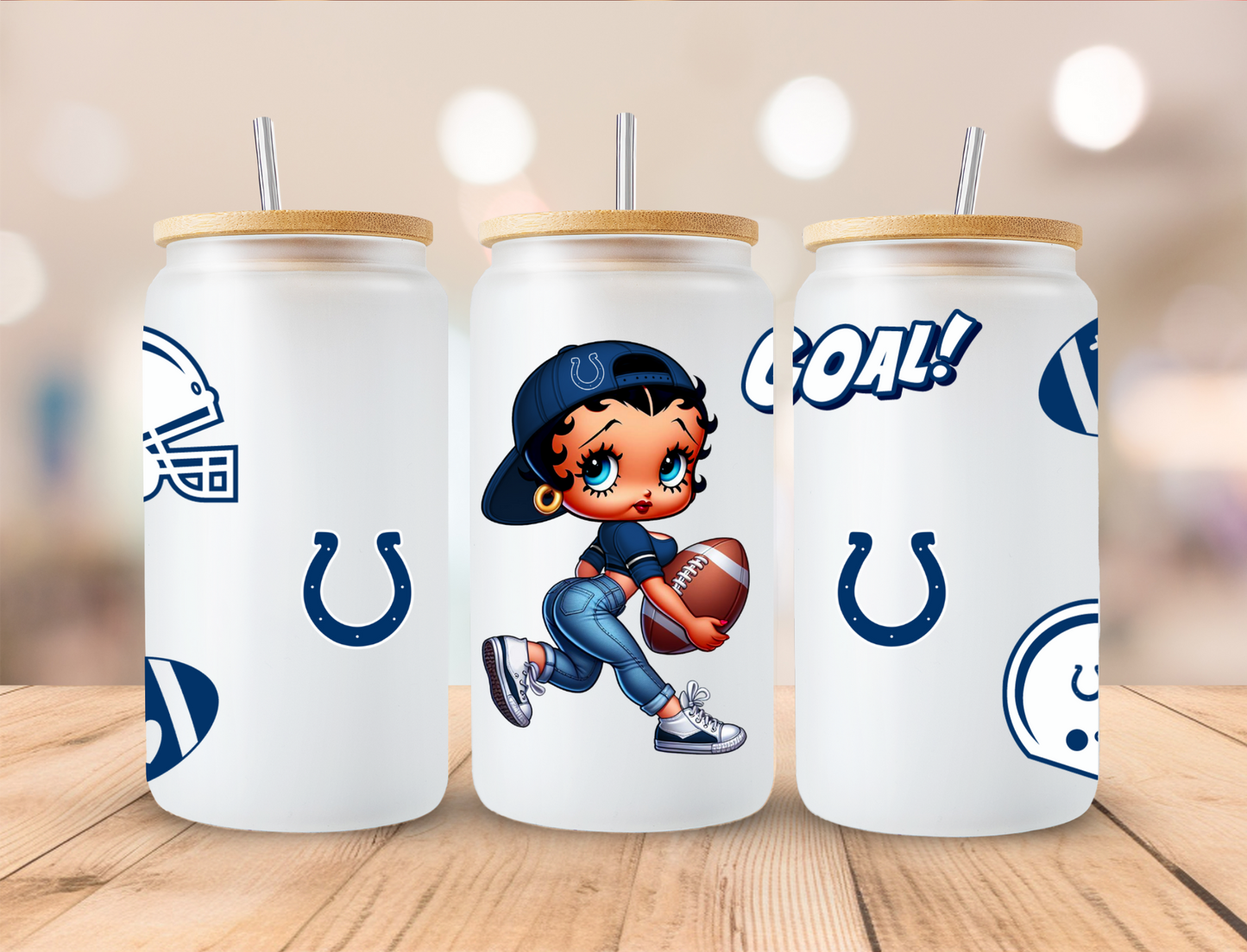 Football Colts Boop - 16 oz / 20 oz Libby UV DTF Wrap