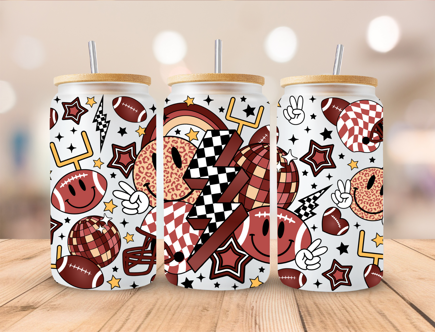 Retro Football - 16 oz / 20 oz Libby UV DTF Wrap