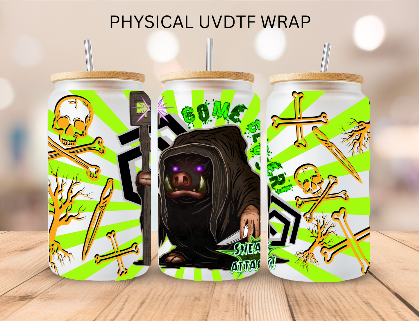 Mine Game Pig Villian (Green) - 16 oz / 20 oz Libby UV DTF Wrap