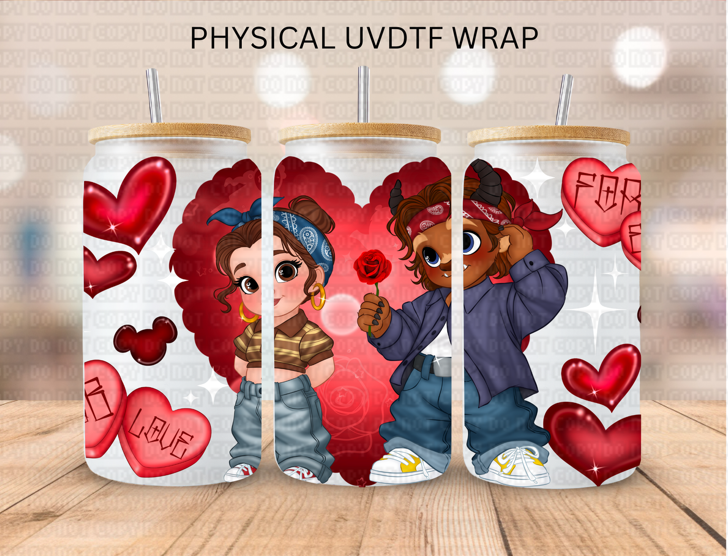 Valentines Chicano Beauty N Beasty Couple- 16 oz / 20 oz Libby UV DTF