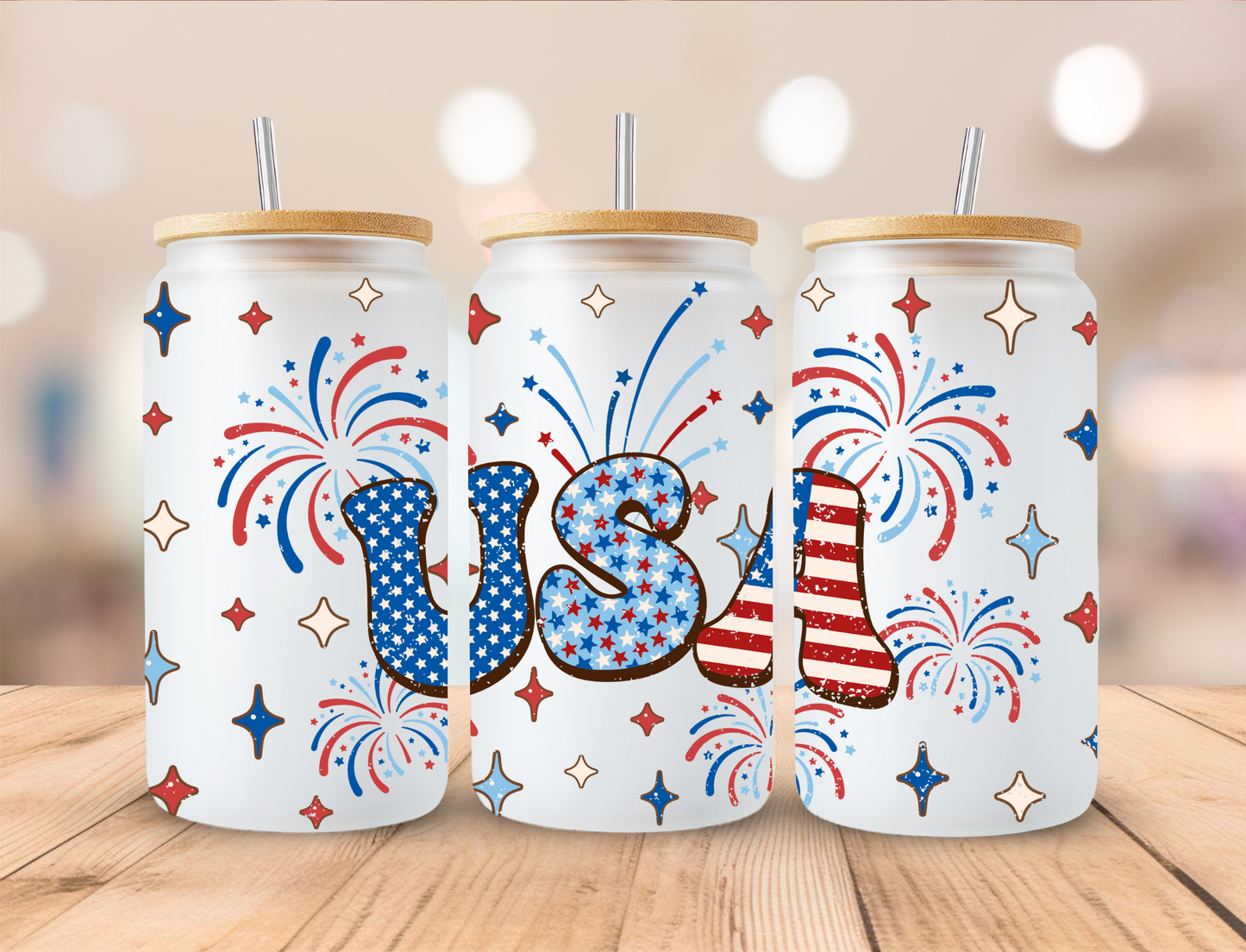 4th Of July USA - 16 oz / 20 oz Libby UV DTF Wrap