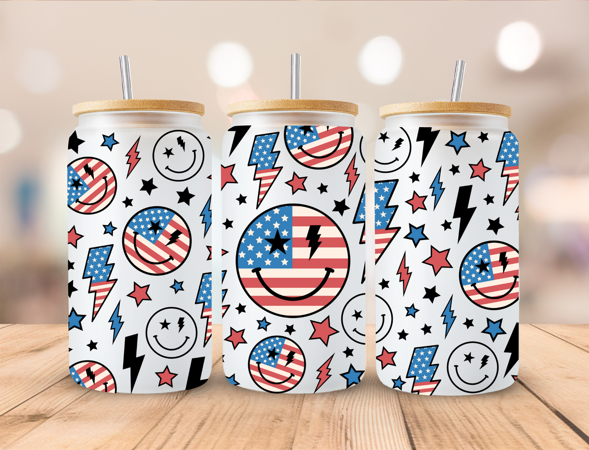 Retro 4th Of July Smiley - 16 oz / 20 oz Libby UV DTF Wrap