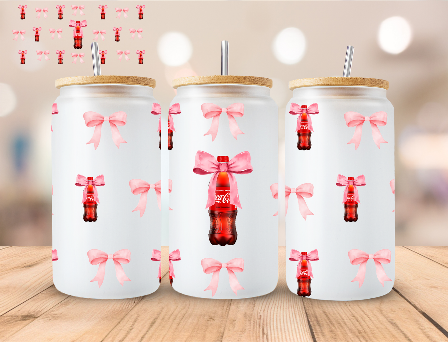 Cola And Coquette Bows - 16 oz / 20 oz Libby UV DTF Wrap