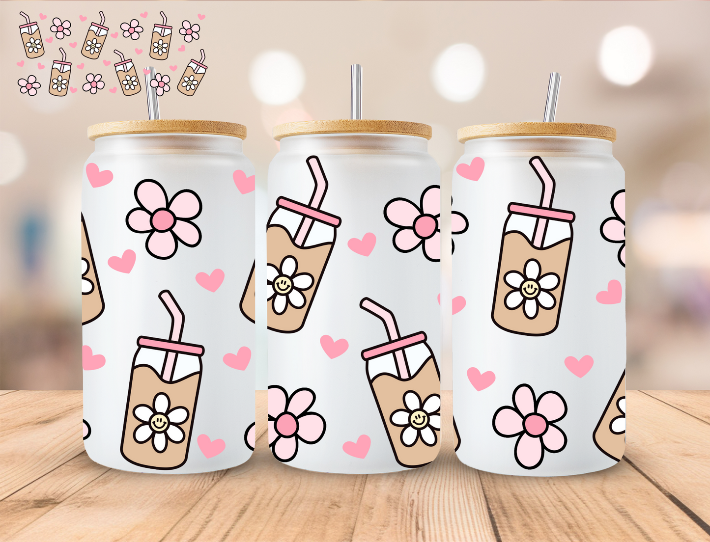 Floral Coffee - 16 oz / 20 oz Libby UV DTF Wrap