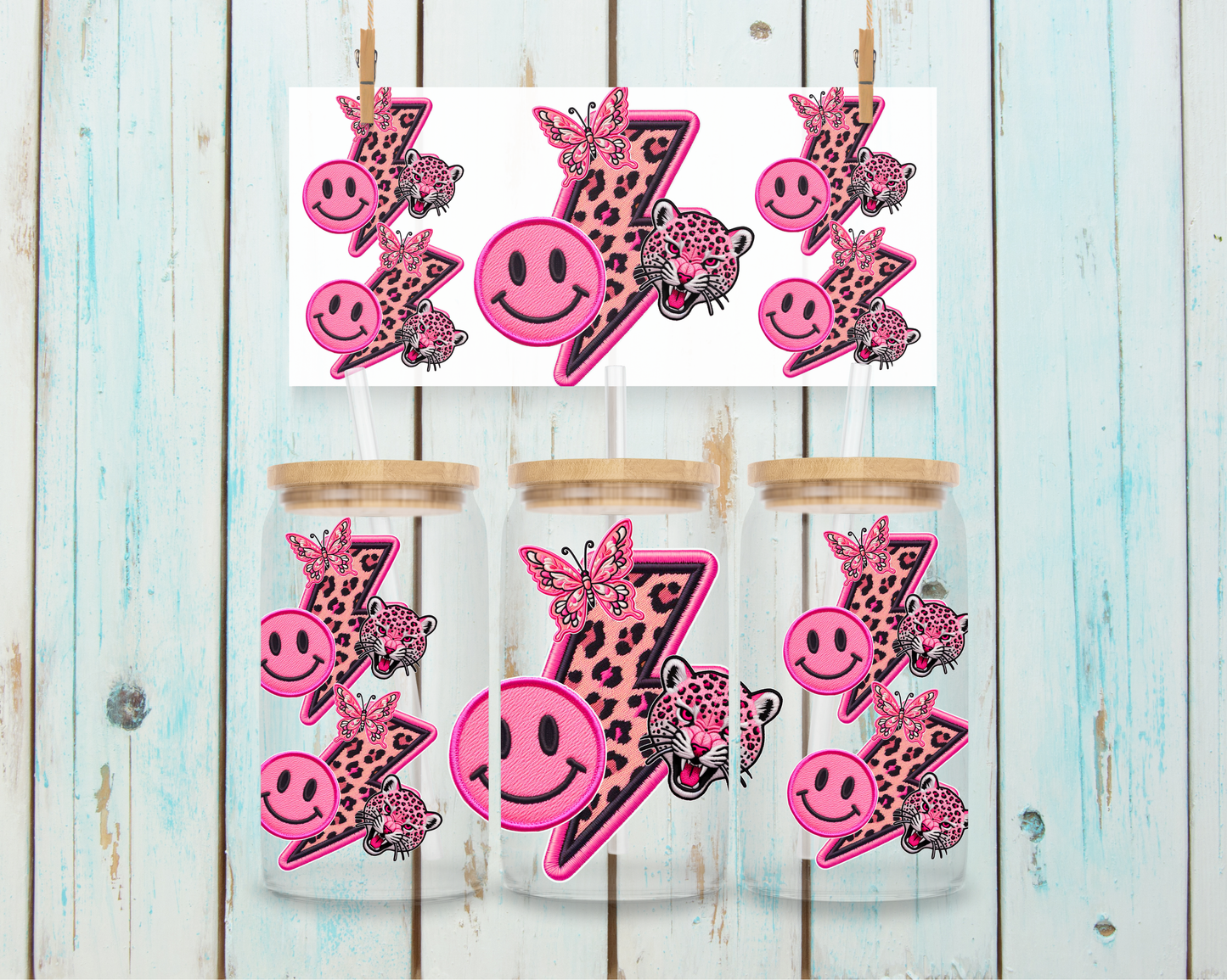 Pink Cheetah Retro Bolt - 16 oz / 20 oz Libby UV DTF Wrap EXCLUSIVE