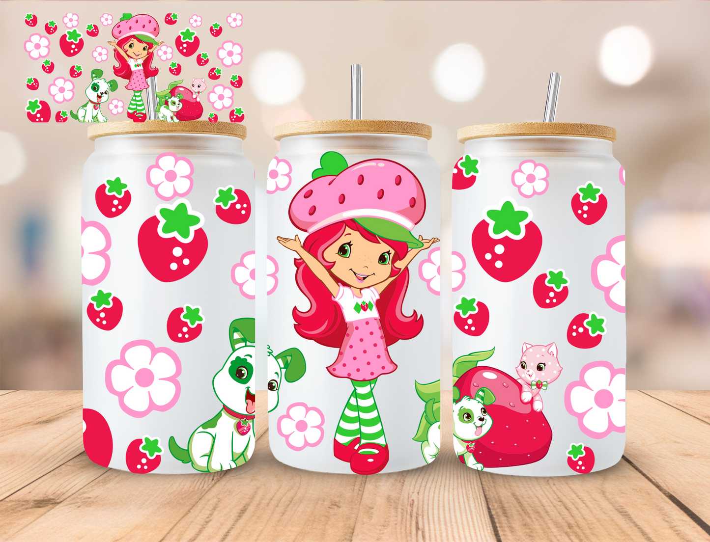 Floral Strawberry Girl and Dog Shortcake Collection - 16 oz / 20 oz Libby UV DTF Wrap