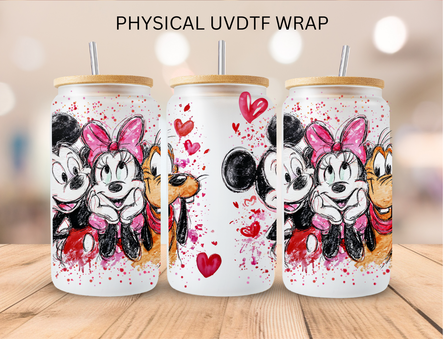 Valentines Watercolor Mouse Friends - 16 oz / 20 oz Libby UV DTF