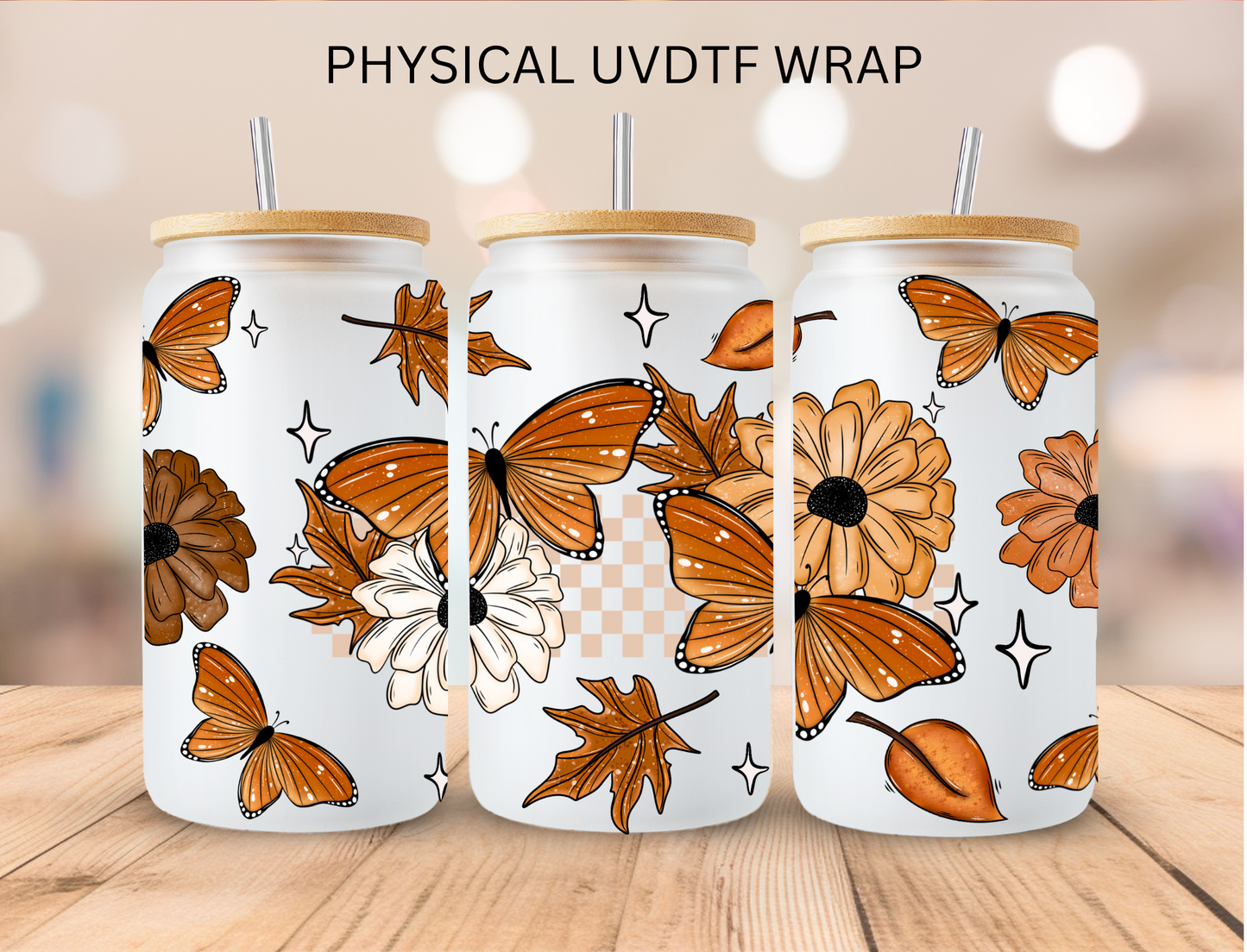 Fall Floral Butterflies - 16 oz / 20 oz Libby UV DTF Wrap