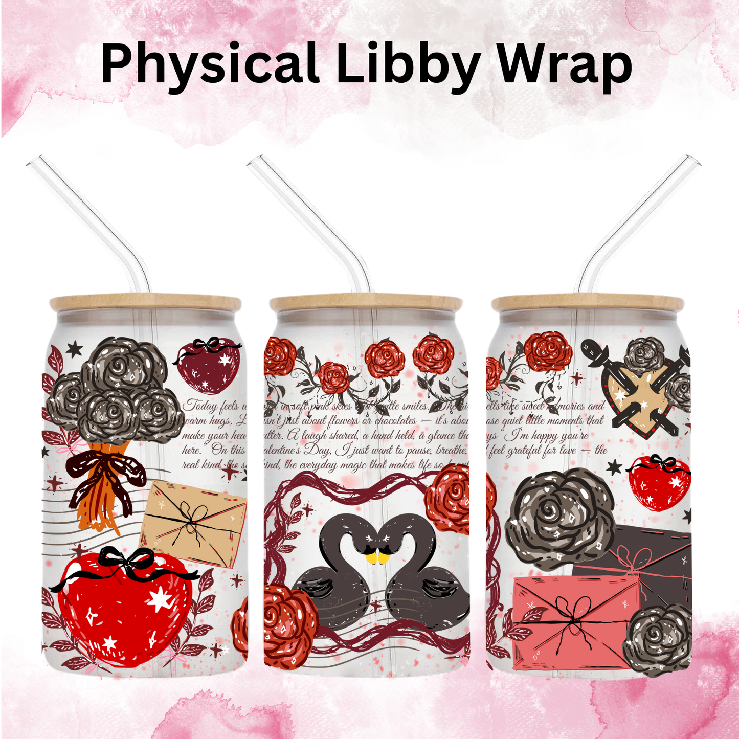 Valentines Watercolor Black Geese - 16 oz / 20 oz Libby UV DTF