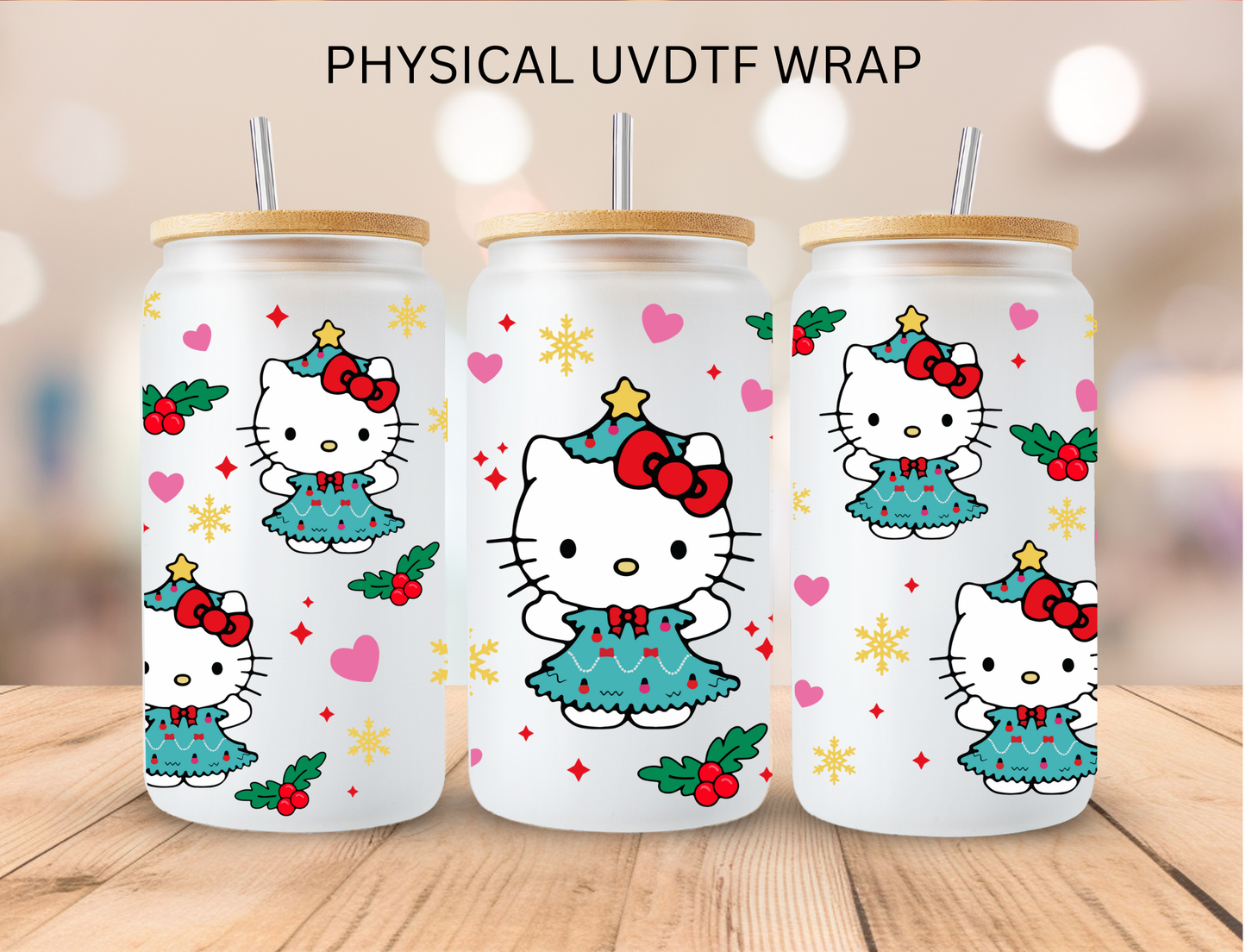Christmas Mistletoe Kitty - 16 oz / 20 oz Libby UV DTF Wrap
