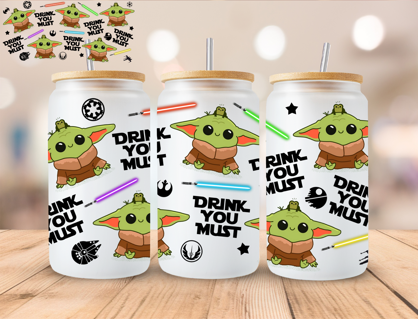 Green Alien Drink You Must - 16 oz / 20 oz Libby UV DTF Wrap