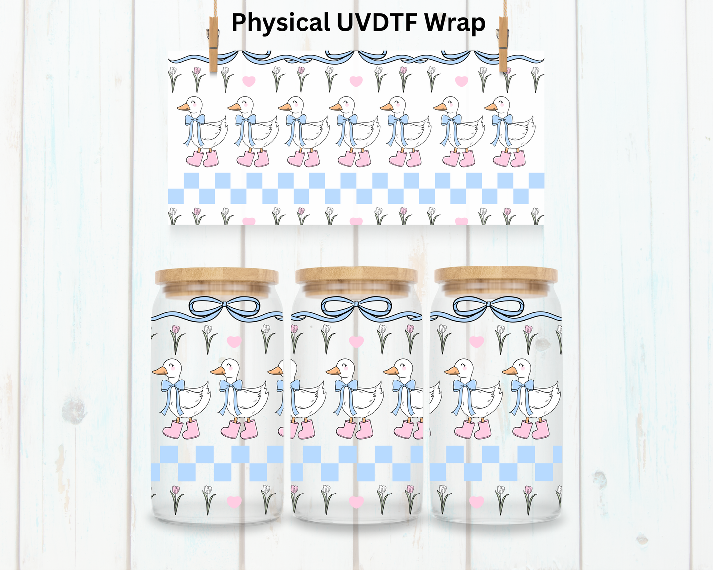 Blue Bow Goose Duck and Flowers - 16 oz / 20 oz Libby UV DTF