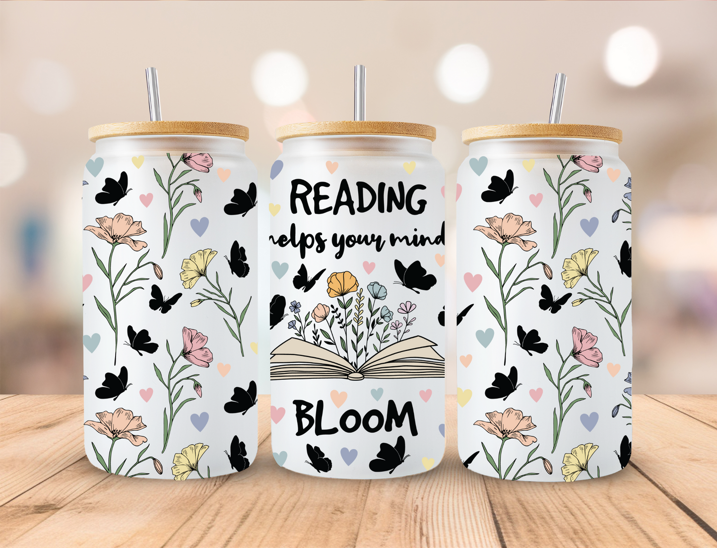 Reading Helps The Mind Bloom - 16 oz / 20 oz Libby UV DTF Wrap