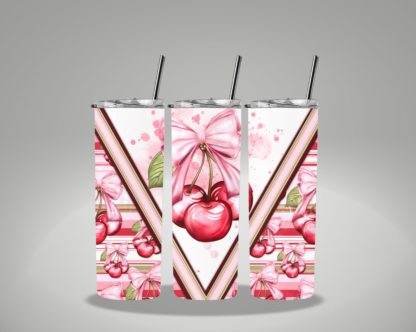 Pink Era Cherries And Bow - 20oz Skinny Tumbler Wrap AGCM EXCLUSIVE