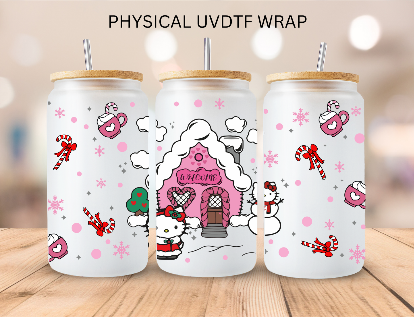 Christmas Kitty House - 16 oz / 20 oz Libby UV DTF Wrap
