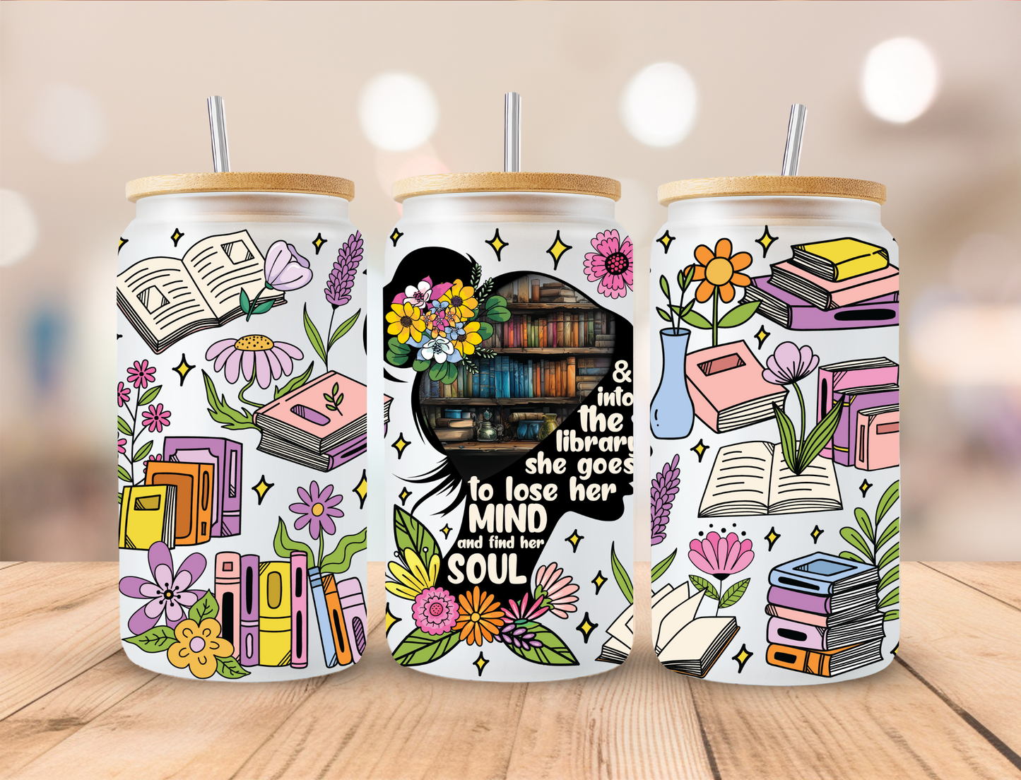 Bookish Into The Library She Goes - 16 oz / 20 oz Libby UV DTF Wrap