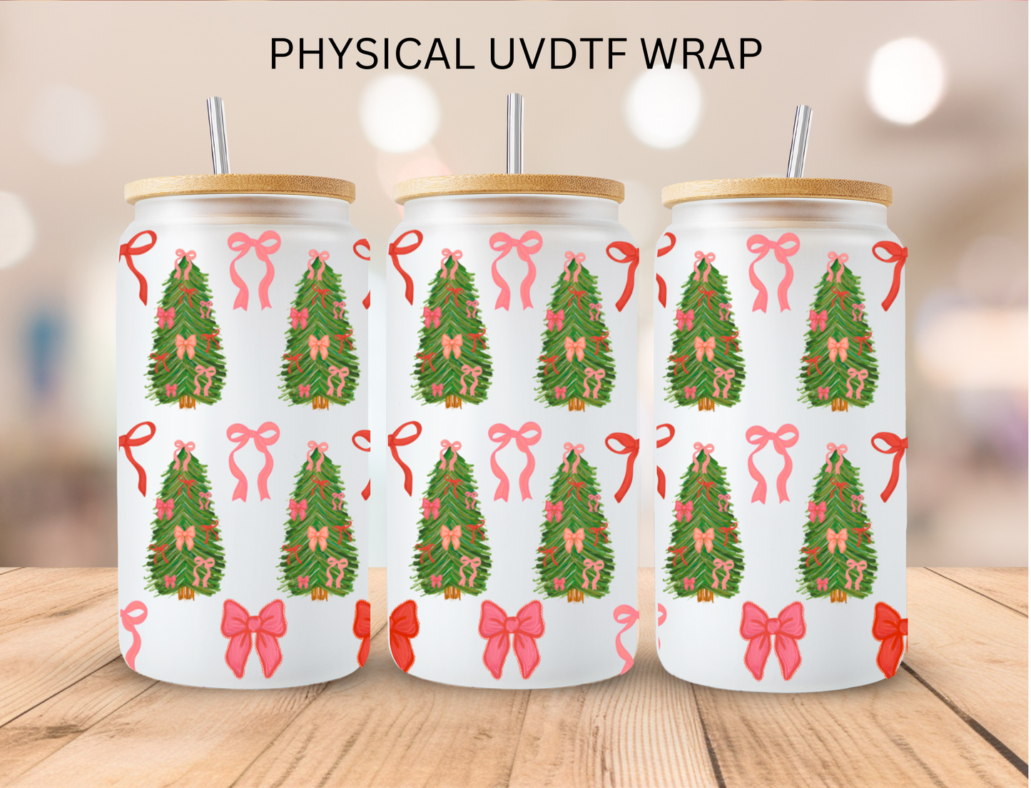 Christmas Coquette Trees - 16 oz / 20 oz Libby UV DTF Wrap