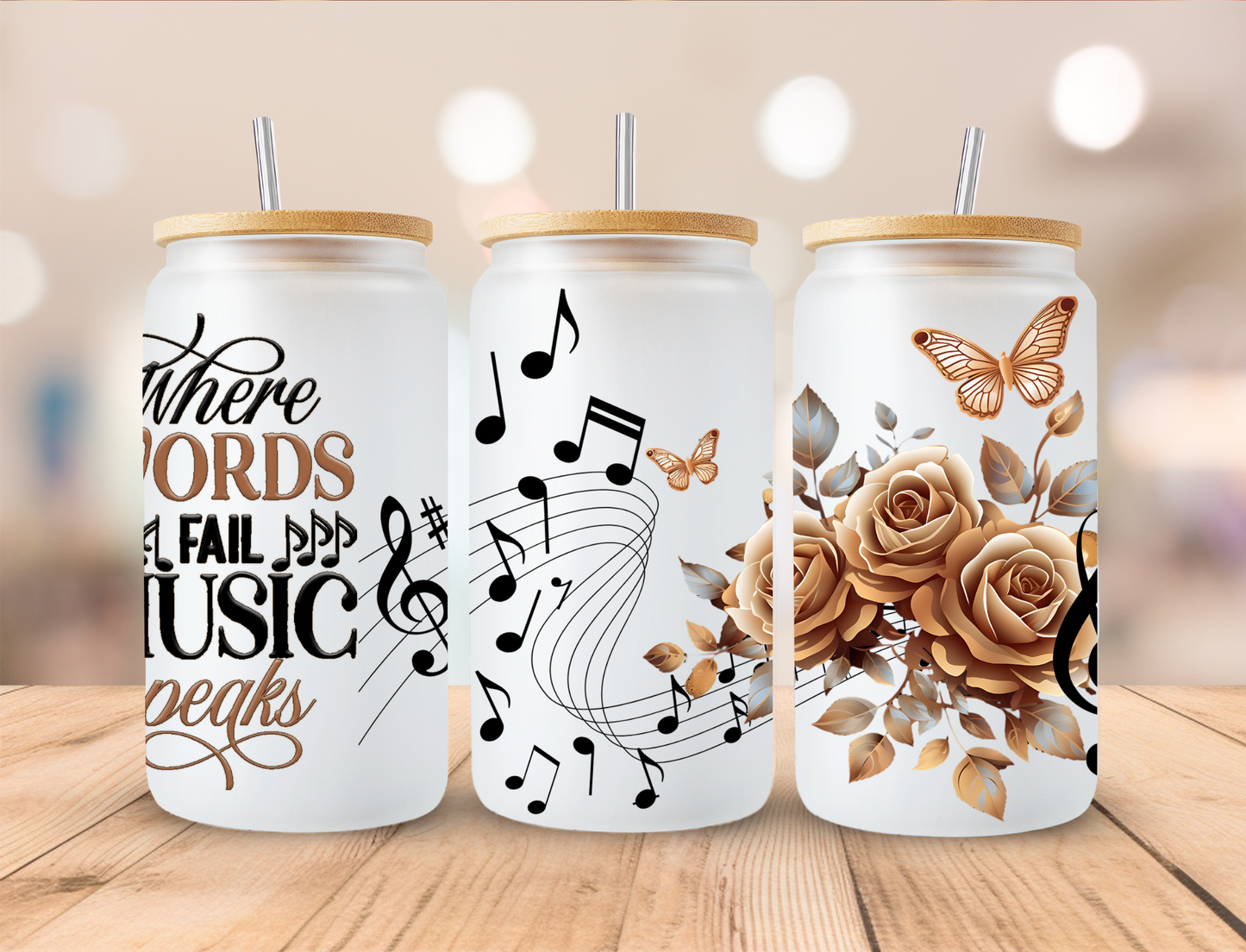 Where Words Fail Music Speaks - 16 oz / 20 oz Libby UV DTF Wrap