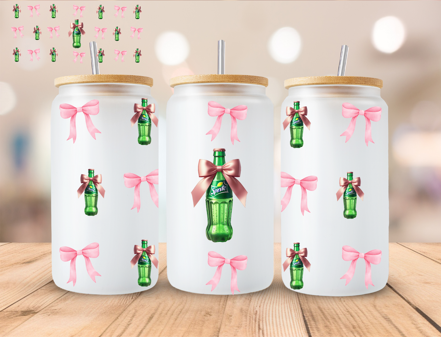 Sprite And Coquette Bows - 16 oz / 20 oz Libby UV DTF Wrap