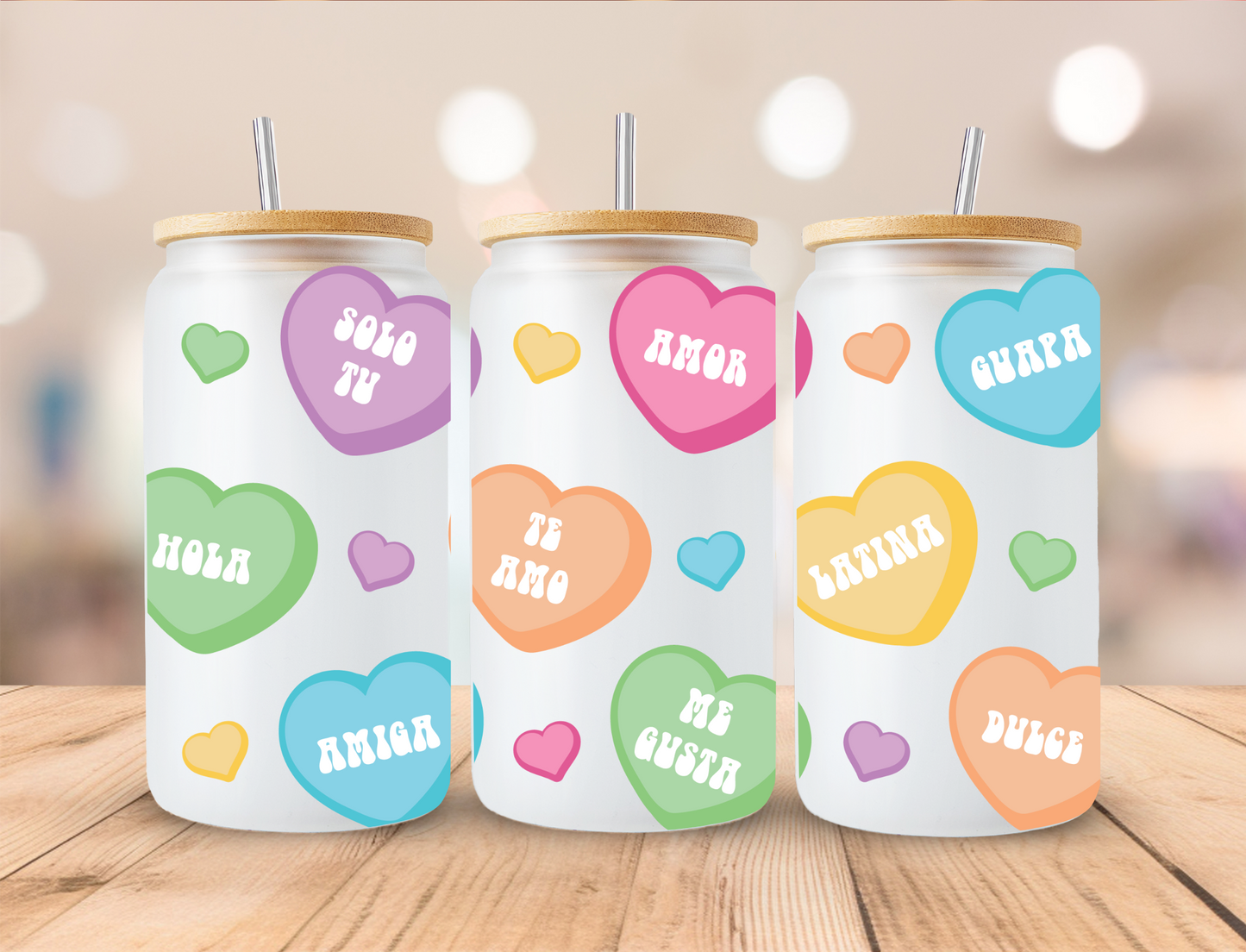 Valentines Heart Candy Sayings - 16 oz Libby UV DTF Wrap