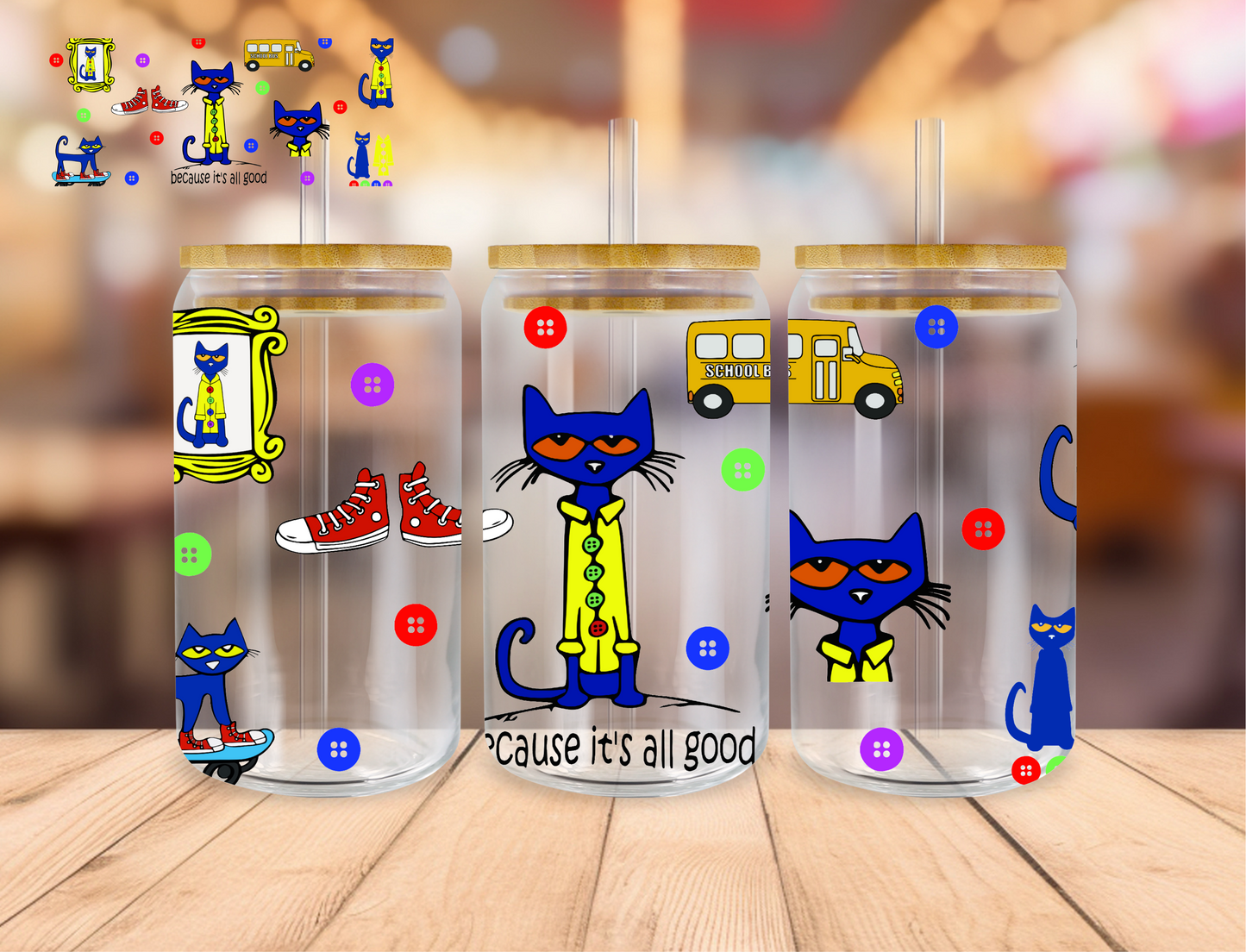 School Cat - 16 oz / 20 oz Libby UV DTF Wrap